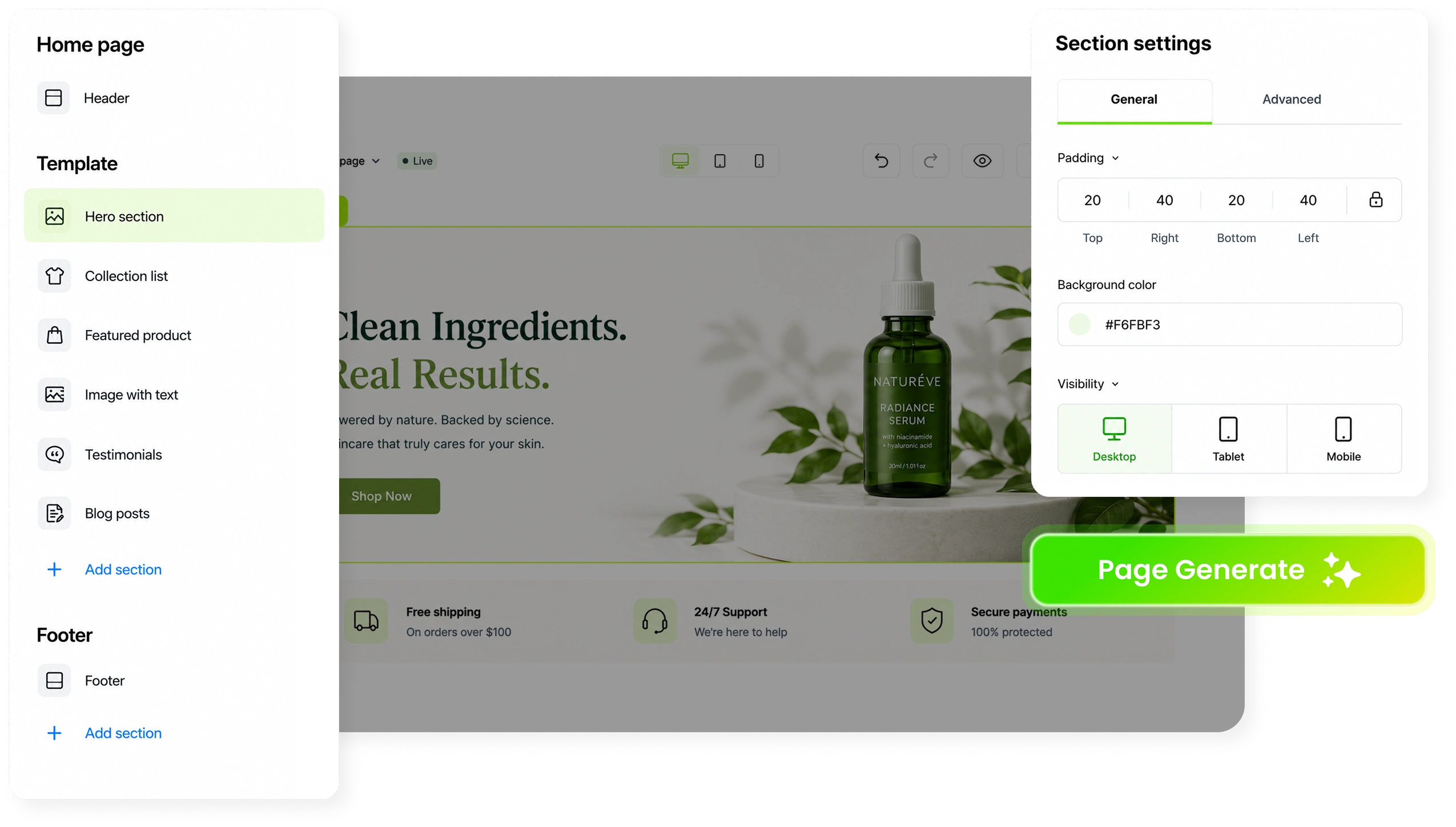 Pagevo product upsell preview